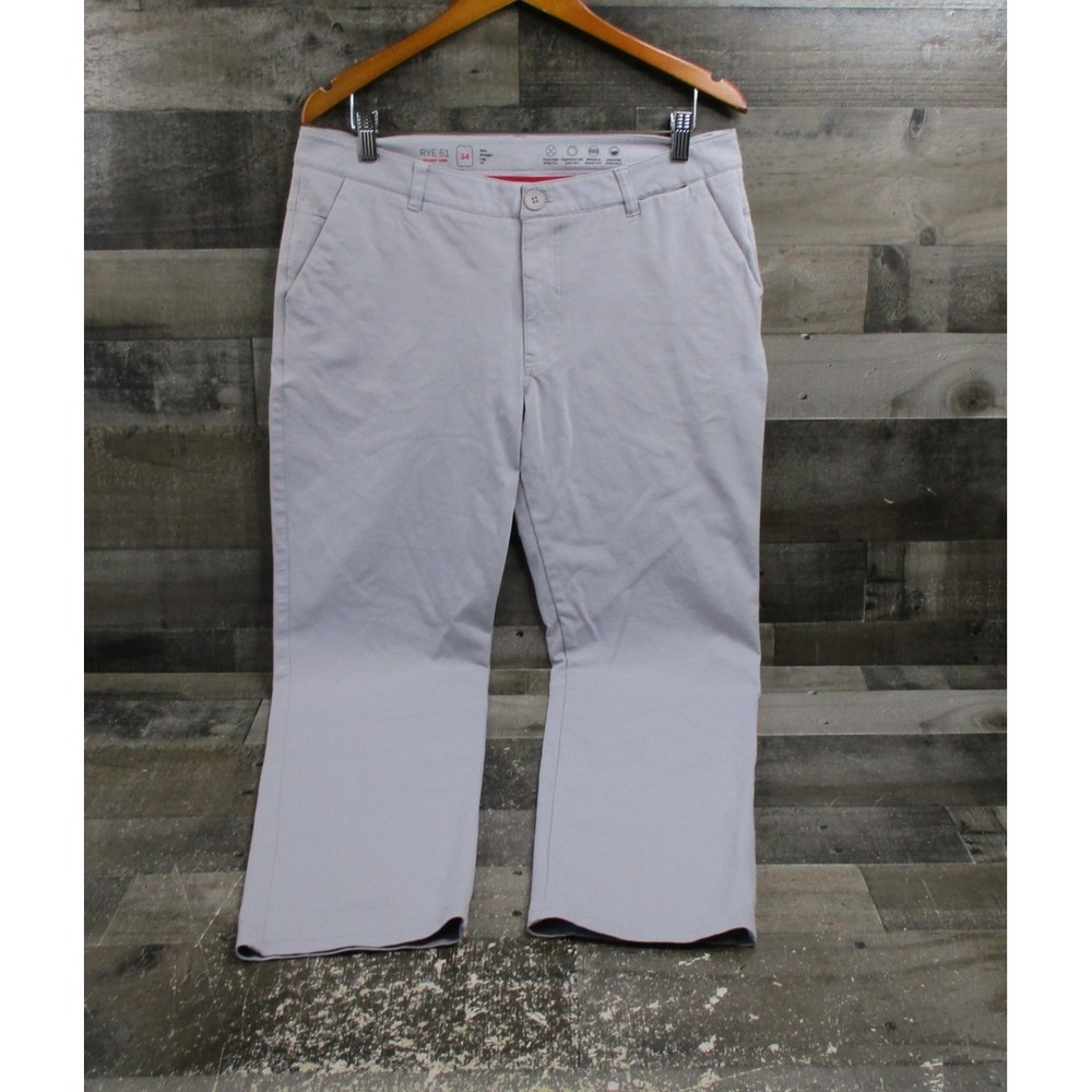 RYE 51 Voyager Chino Pants Mens 34 Light Gray Slim Straight Stretch Performance